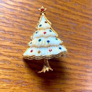 Christmas Tree Pin, Gold Frame, Multi Sone